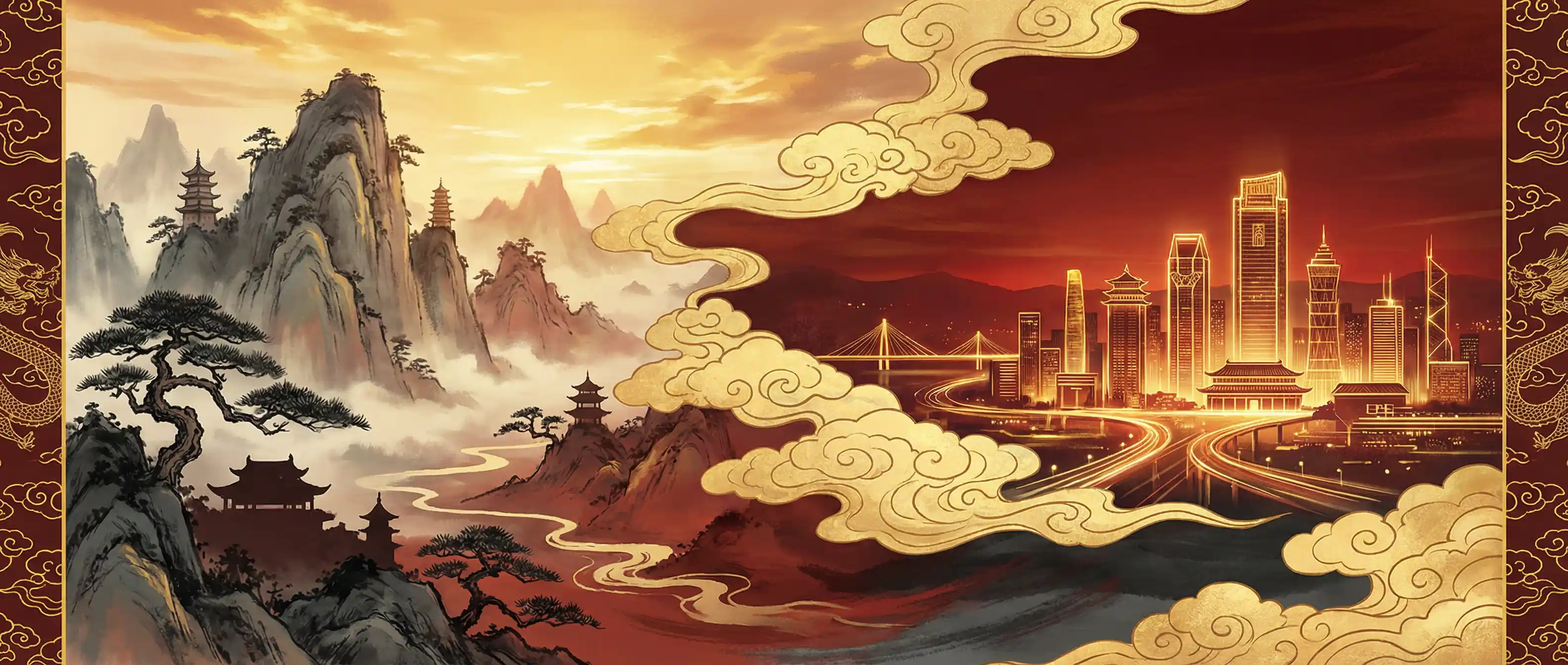 九尾狐与仙鹤 华风推荐横幅背景